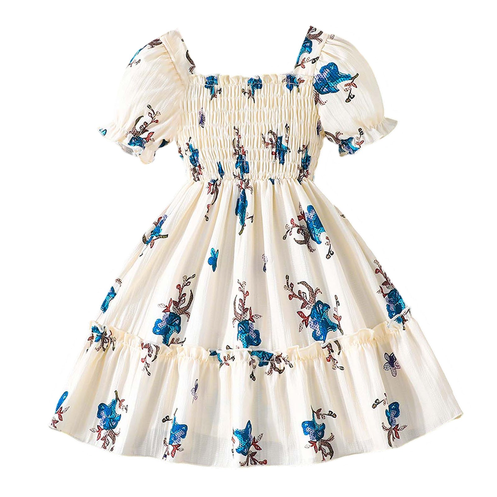 Gelikeya Spring Summer Dresses for Girls Size 6-8 Western Style Floral Prints Short Sleeve Easter Dresses Little Girl Casual Dress(Tweens, Yellow, 3-4 Years)